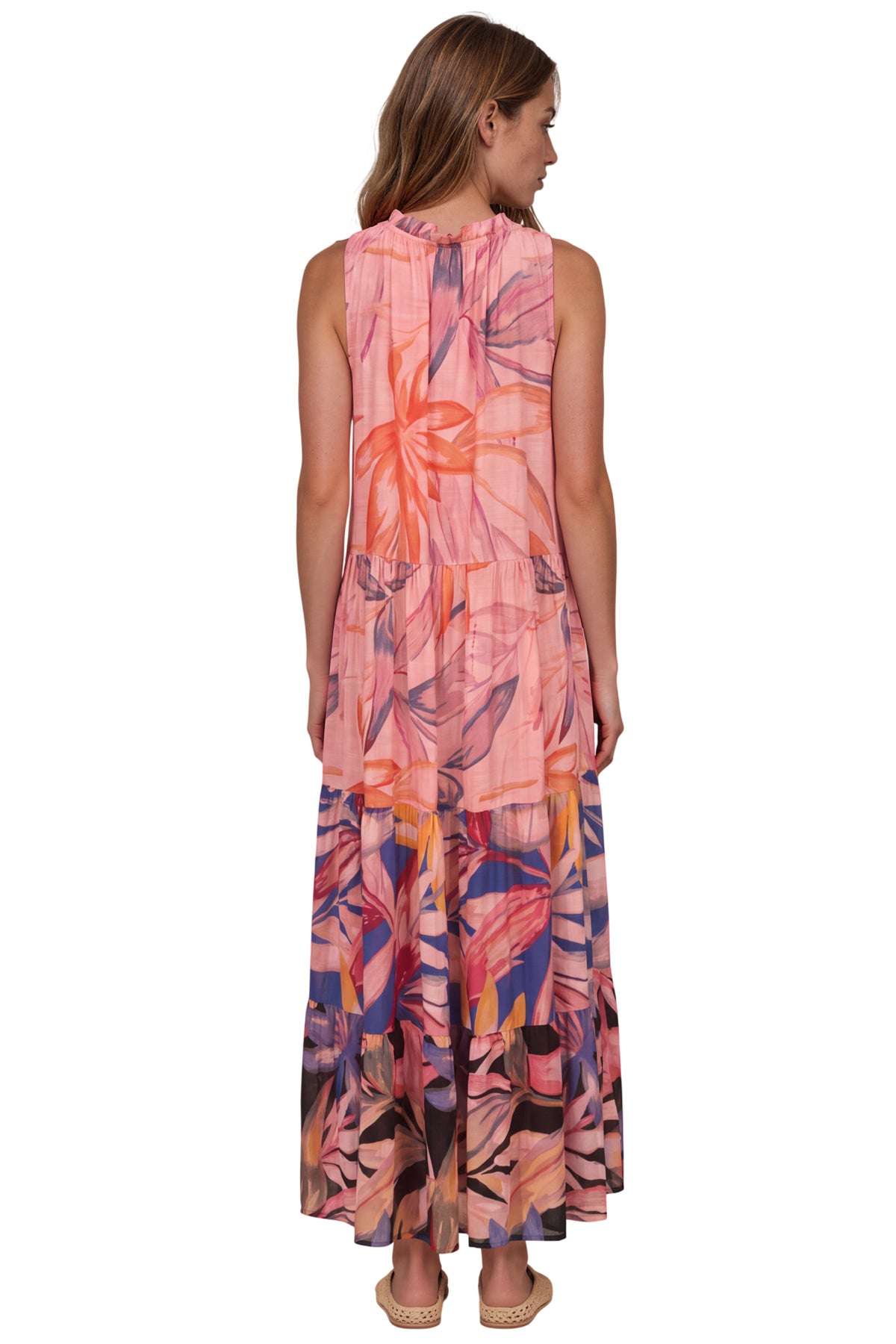 Vestido Longo Regata Rosa Estampado Patchwork Yacamim C5