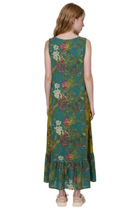 Vestido Regata Midi Com Bolsos Laterais Verde Estampado Yacamim E26