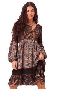 Vestido Curto Amplo Com Veludo Marrom Patchwork Yacamim C4