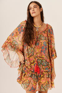 Vestido De Tule Estampa Paisley Yacamim C6