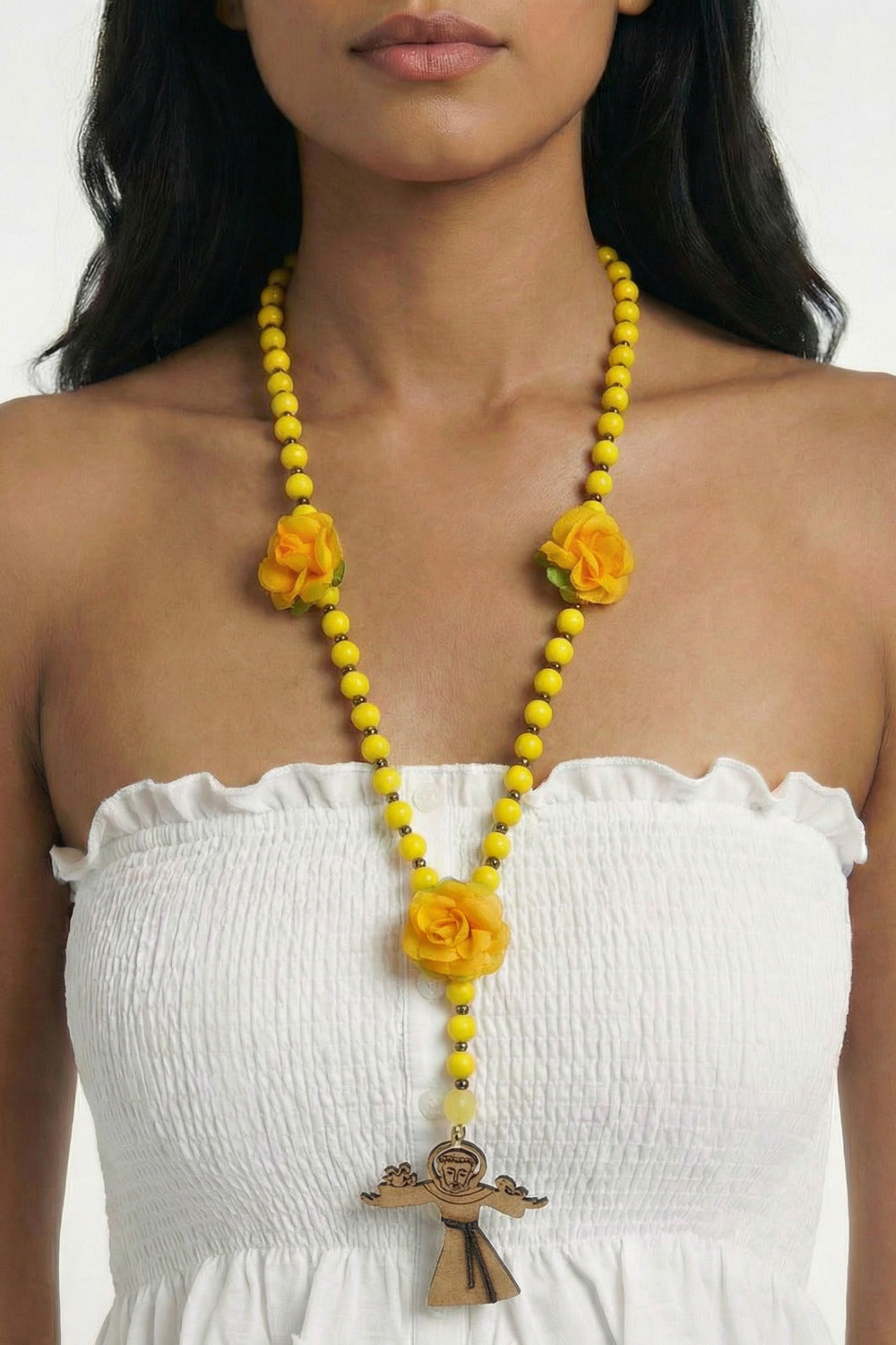 Colar Terço São Francisco De Assis Amarelo Yacamim #586