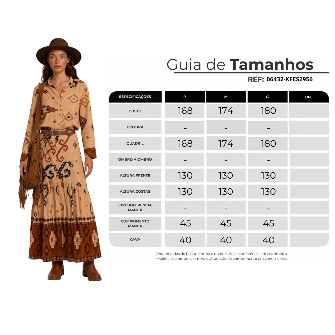 Saia Longa Bege Estampada Coleção Peru Yacamim K3