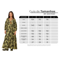 Vestido Longo Com Mangas Bufantes Verde Estampa Folhas Pretas Yacamim C2