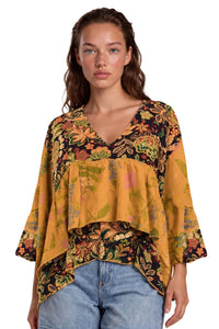 Bata Ampla Com Decote Em Babado Sobreposto Laranja Patchwork Yacamim B25