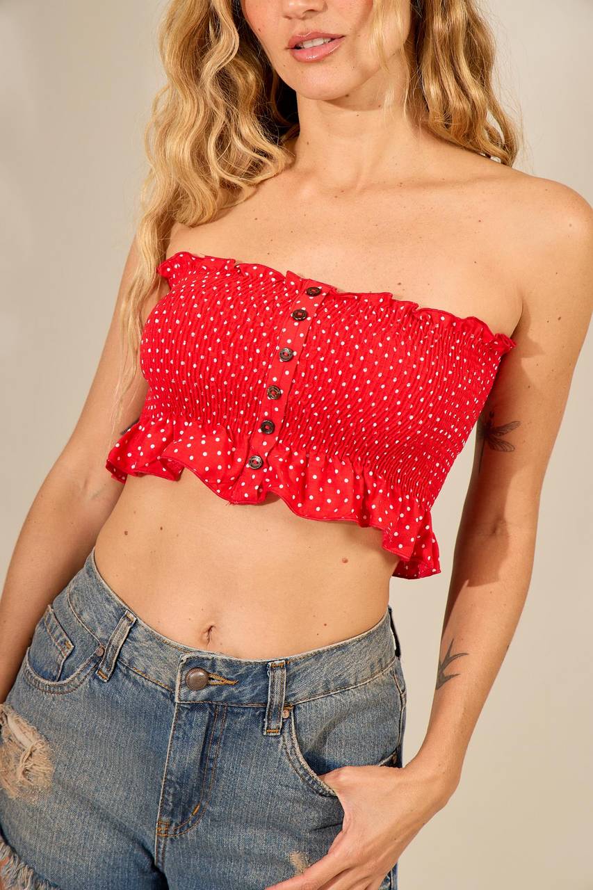 Top Cropped De Lastex Vermelho De Poá Yacamim I10