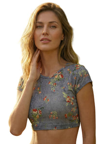 Cropped Em Algodão Cinza Estampado Yacamim B4