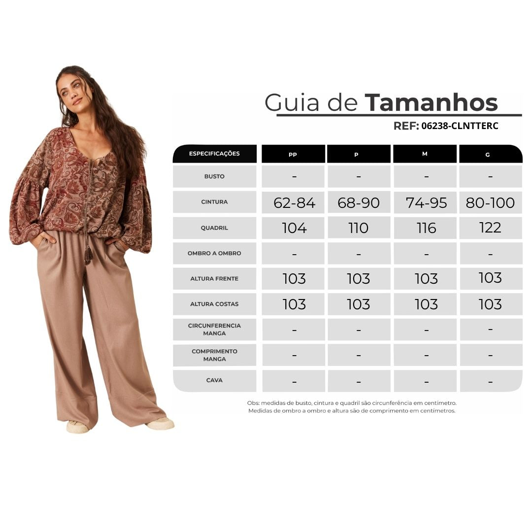 Calça Pantalona De Viscolinho Marrom Claro Yacamim I3