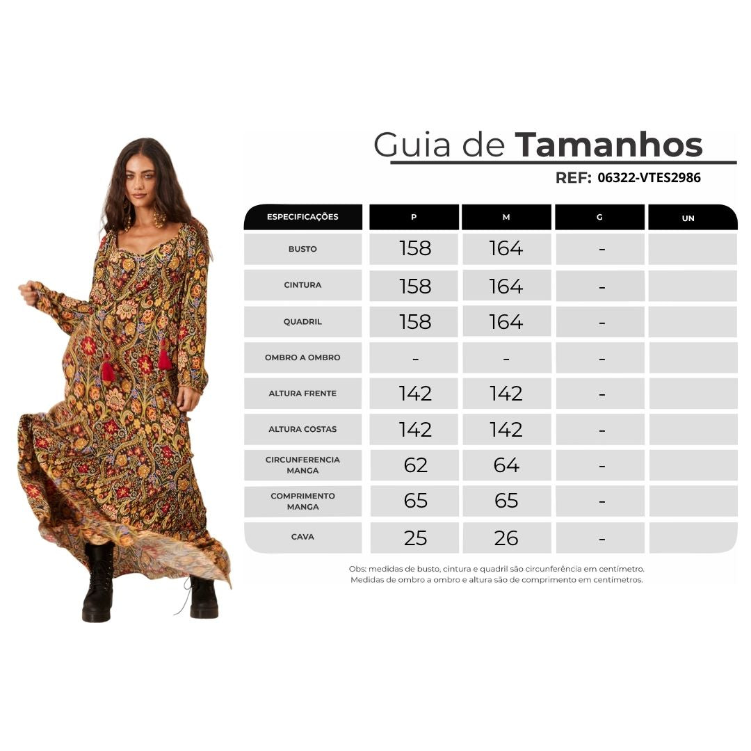 Vestido Longo Manga Longa Estampado Yacamim D1
