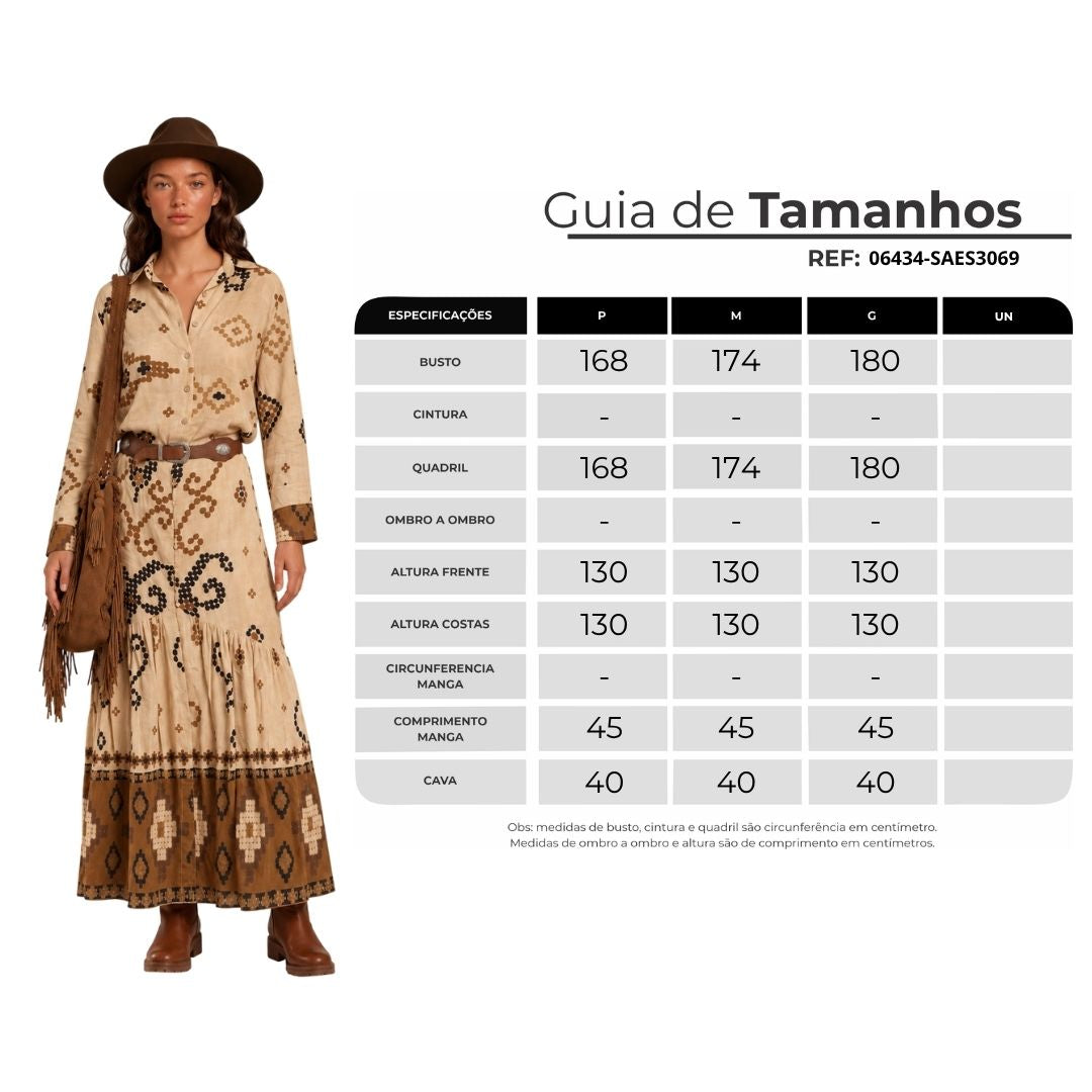 Saia Longa Bege Estampada Coleção Peru Yacamim K3