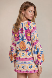 Vestido Curto Com Mangas Longas Bufantes Bege Coleção Manacá Yacamim C21