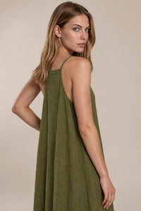Vestido Longo Aragem Com Bolsos Laterais Verde Escuro Yacamim D22