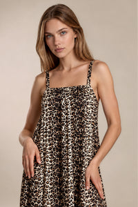 Vestido Longo Com Alças Largas E Forro Animal Print Yacamim D15