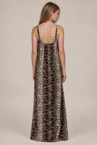 Vestido Longo Com Alças Largas E Forro Animal Print Yacamim D15