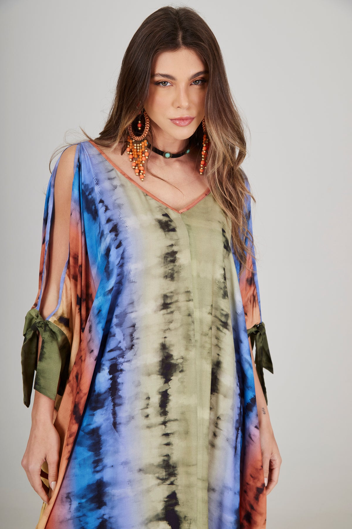 Kaftan Longo Tie Dye Colorido Digital Yacamim J8