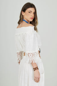 Bata Cropped Ciganinha De Algodão Branco Coleção Bahêa Yacamim Q8