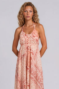 Vestido Lenço Frente Única Com Pontas E Top Rosé Paisley Yacamim D19