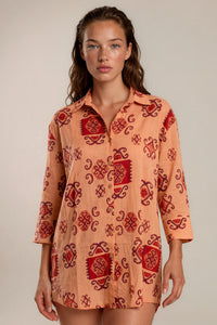 Camisa Ampla Laranja Claro Estampada Coleção Peru Yacamim K8