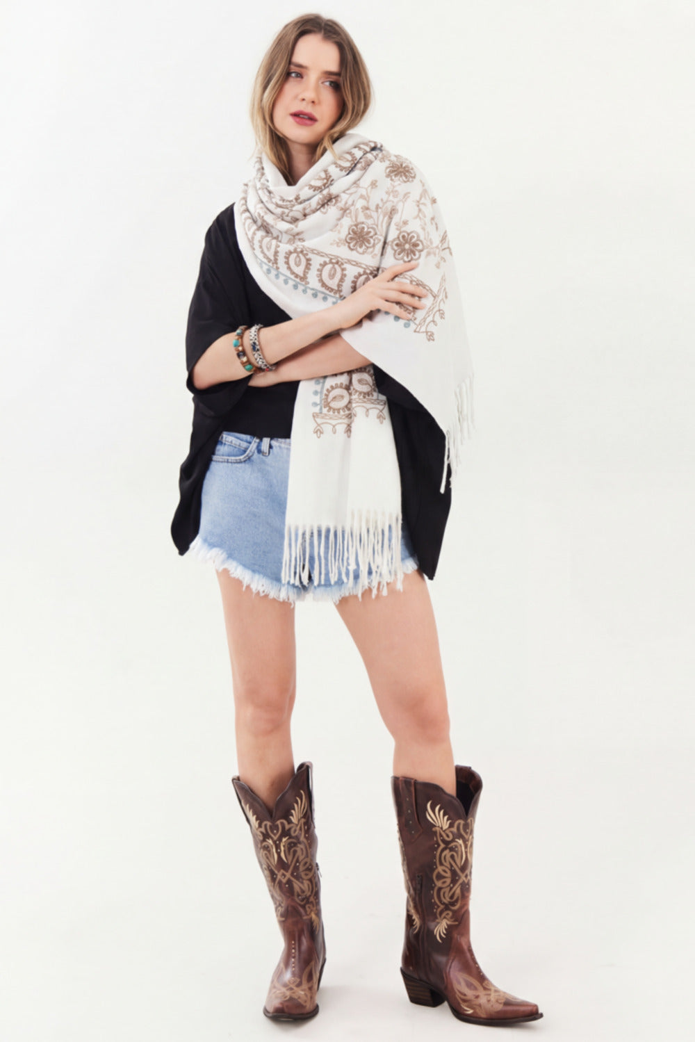 Cachecol Cashmere Branco Yacamim #896