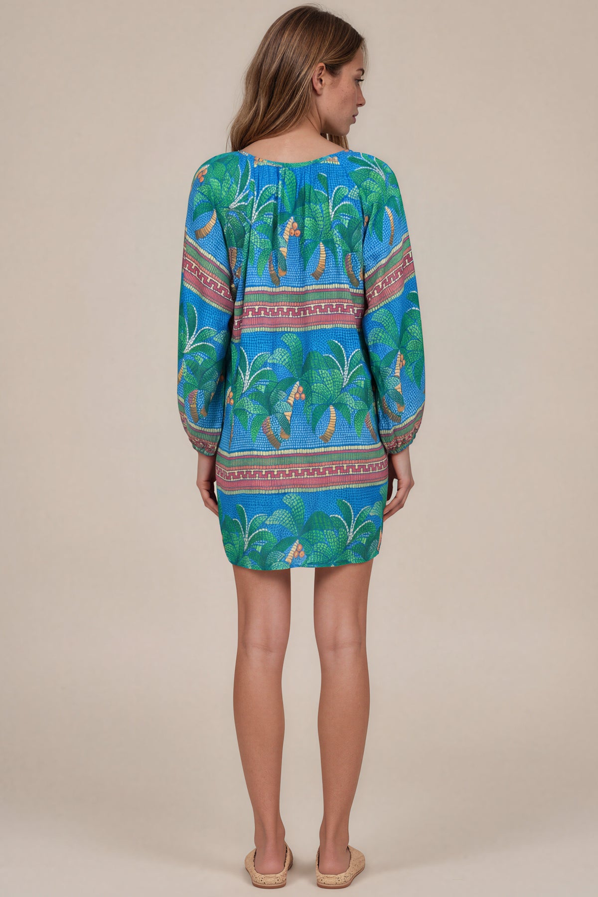 Vestido Curto Decote Ombro A Ombro Azul Estampado Coleção Maracá Yacamim D21