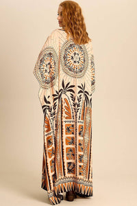 Kaftan Amplo Bege Estampado Yacamim J5