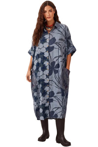 Chemise Ampla Estampada Com Bolsões Azul Petróleo Yacamim P7