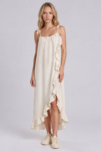 Vestido Mullet Com Babados Bege Nature Yacamim D12