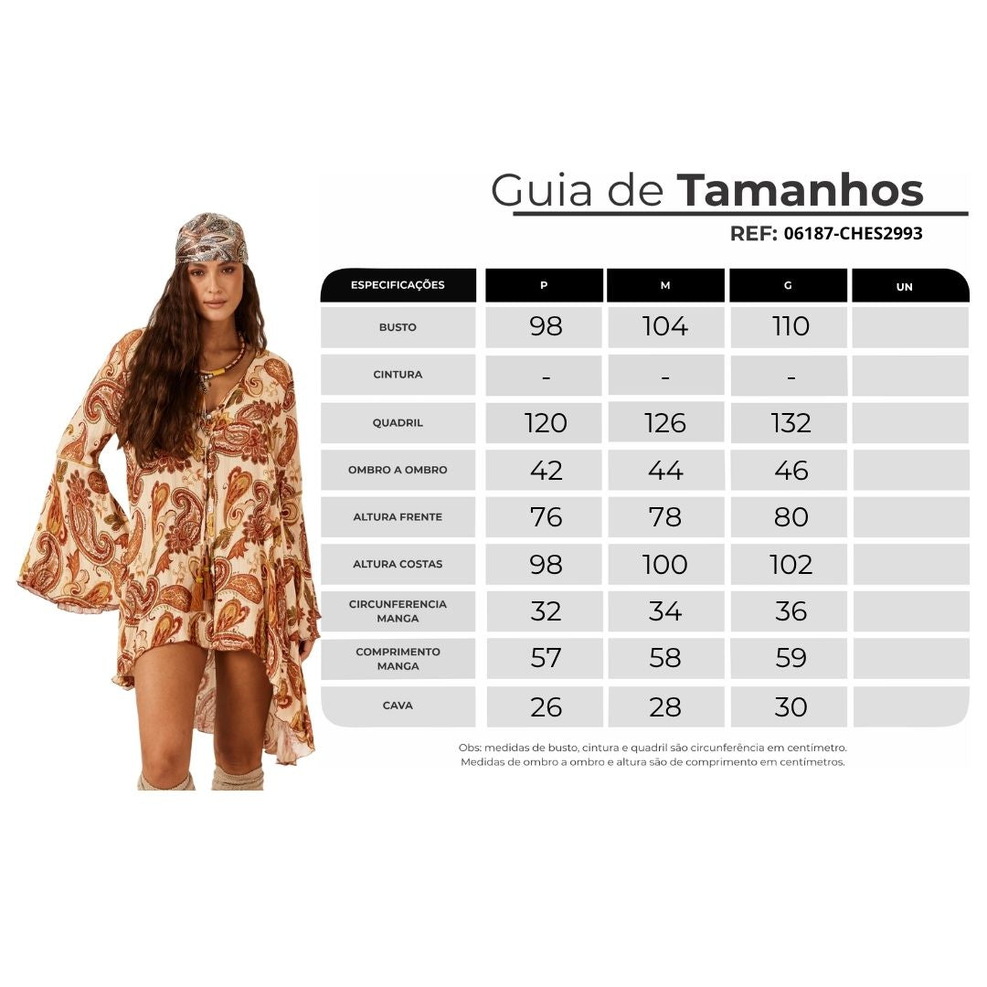 Chemise Mullet Com Lurex Bege Estampa Paisley Yacamim N7