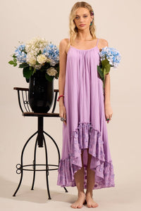 Vestido Mullet De Alças Reguláveis Com Babado Broderie Lilás Yacamim D30
