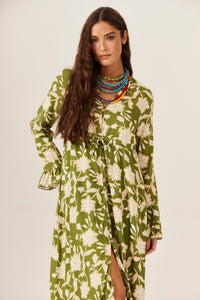 Vestido Midi Verde Estampado Yacamim C9