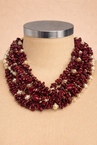 Colar Artesanal Com Mix De Pedras Vermelhas Yacamim #1021
