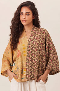 Kimono Curto Marrom Patchwork Yacamim J6