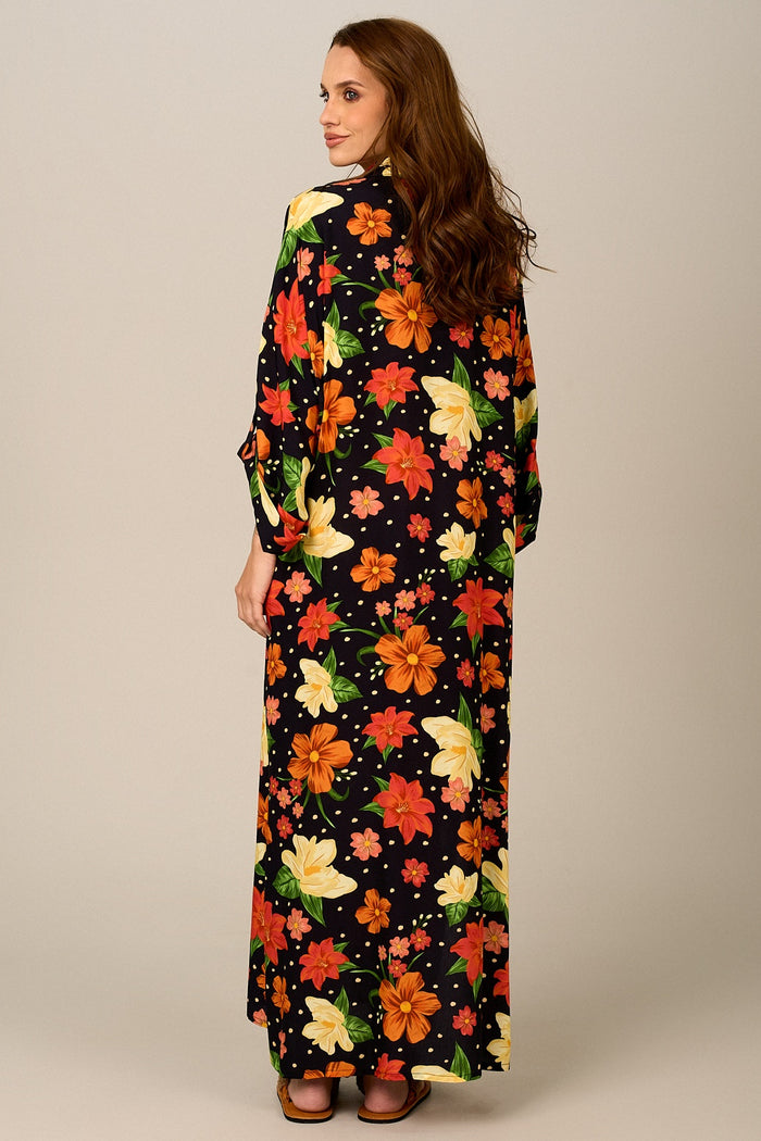 Chemise Longa Ampla Preto Floral Yacamim N3