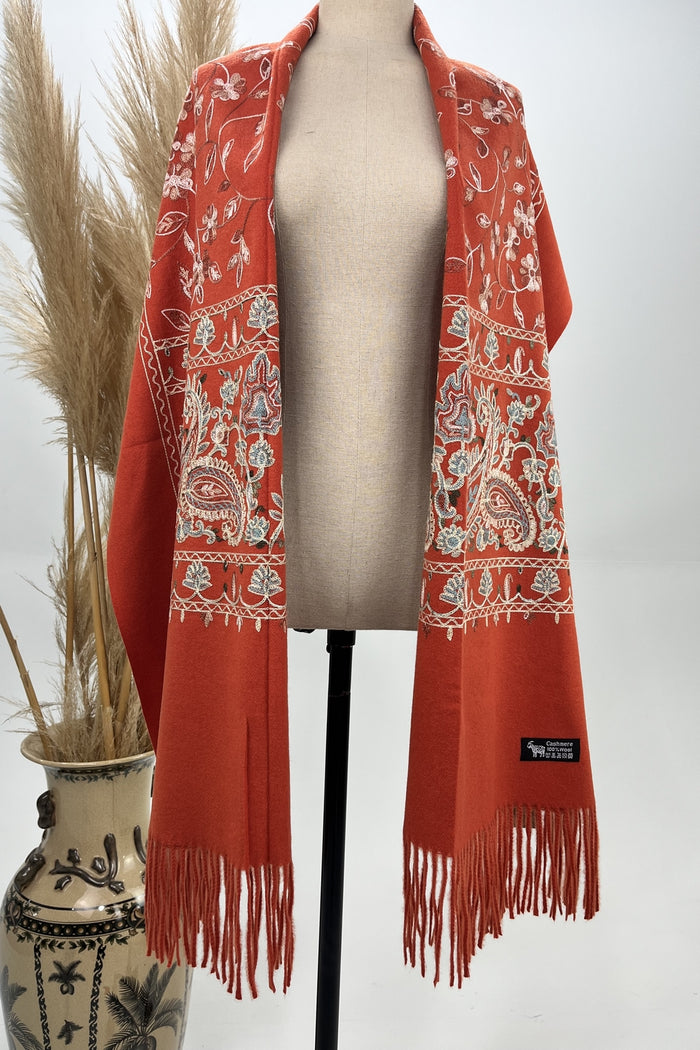 Cachecol Cashmere Laranja Bordado Yacamim #242