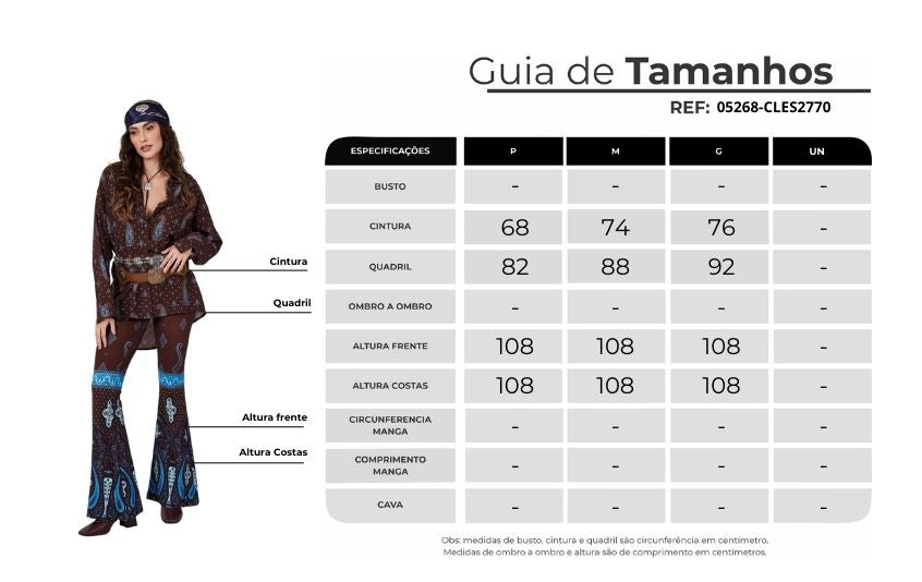Calça Flare Marrom Escuro Estampa Paisley Azul Yacamim A30