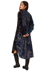 Chemise Longa Azul E Preto Patchwork Yacamim L7