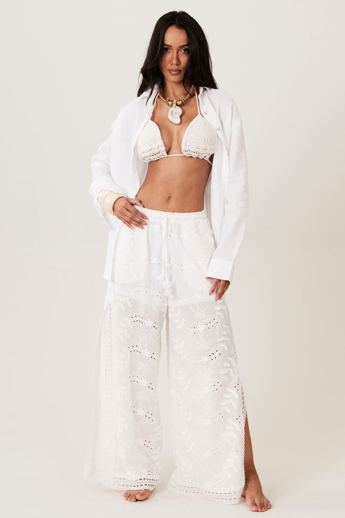 Calça Broderie Com Rendas Branco Yacamim H1