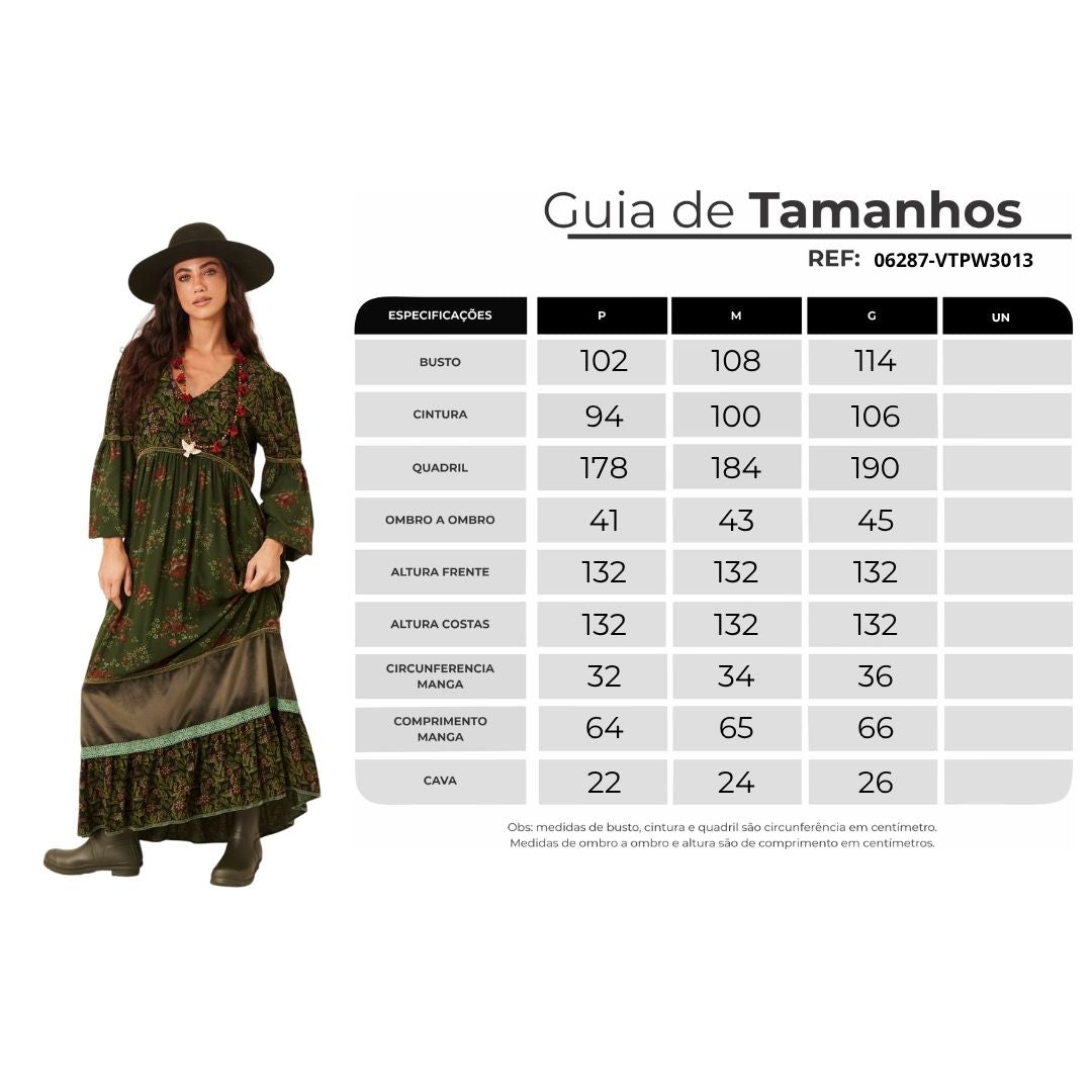 Vestido Longo Verde Escuro Patchwork Yacamim C20