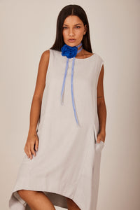 Vestido Curto De Linho Regata Cinza Claro Yacamim C28 Liso