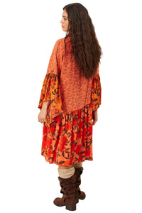 Vestido Curto Amplo Com Flores Bordadas Salmão Patchwork Yacamim C25