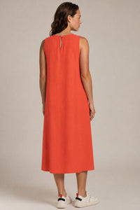 Vestido Regata Midi Viscolinho Com Bolsos Vermelho Ferrugem Yacamim D9