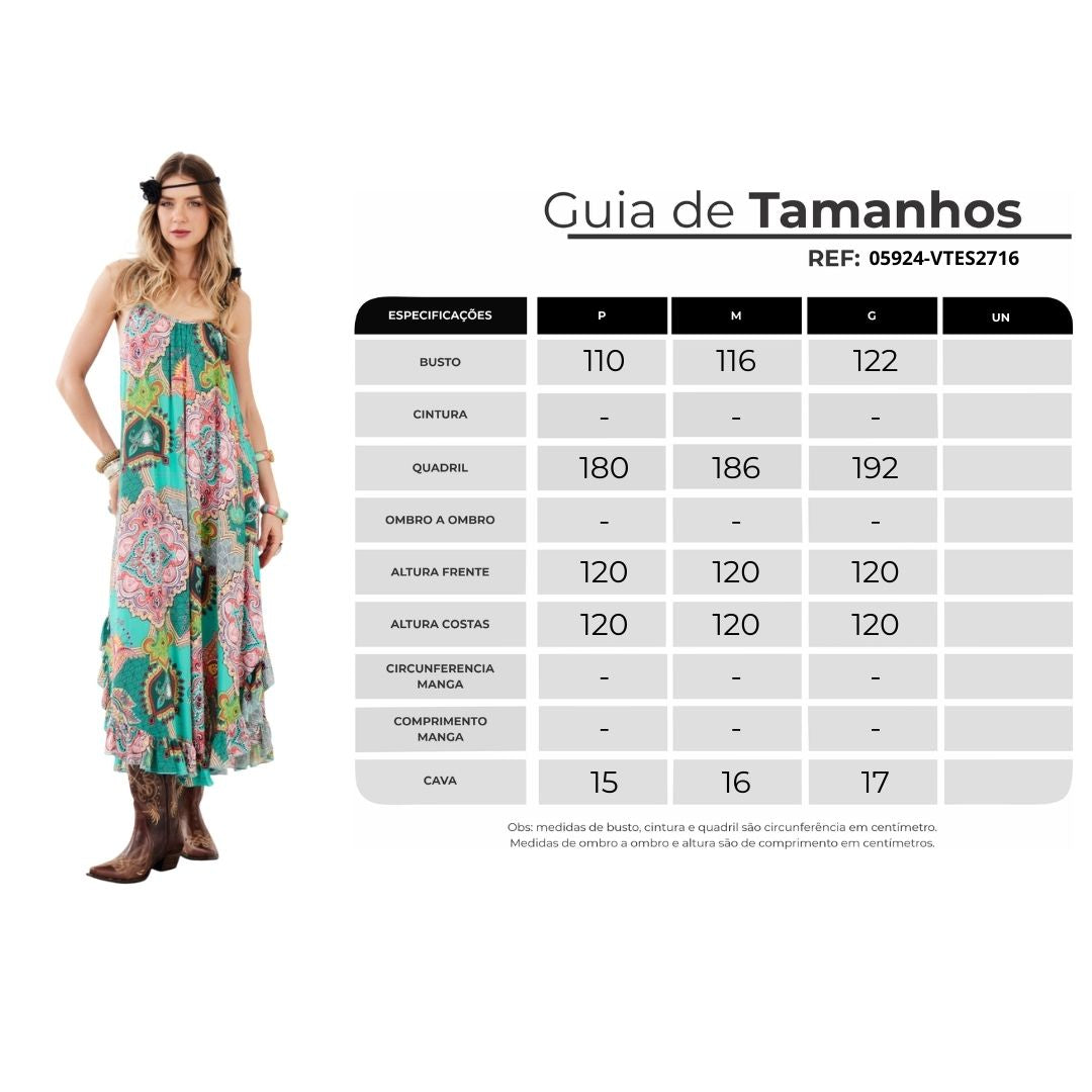 Vestido Longo De Alças Reguláveis Verde Estampado Yacamim C2