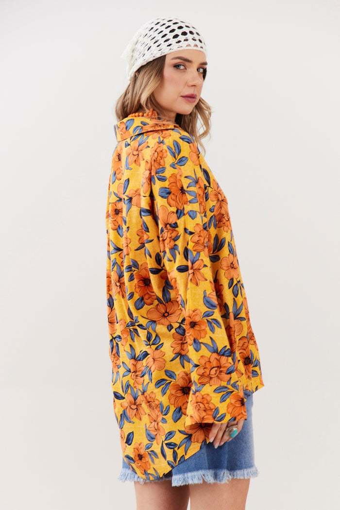 Camisa Ampla Laranja Estampado Yacamim A25