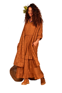Chemise Midi Broderie Sem Punho Marrom Yacamim
