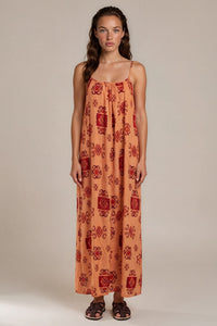Vestido Longo Laranja Claro Estampado Coleção Peru Yacamim K6