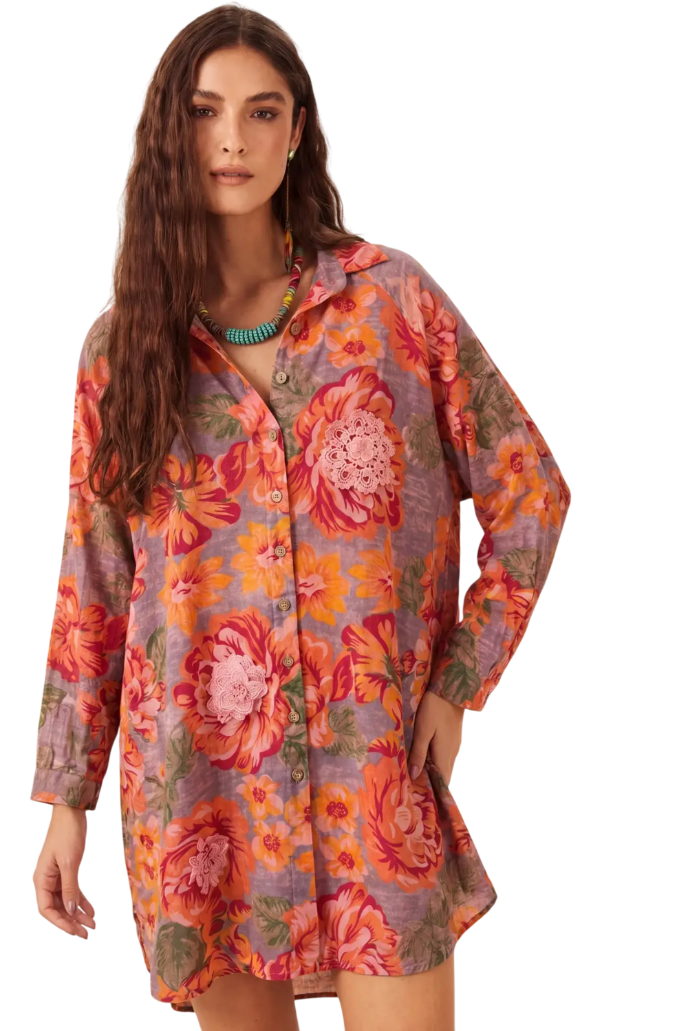 Chemise Com Mangas Longas Rosa Ouro Preto Yacamim R8