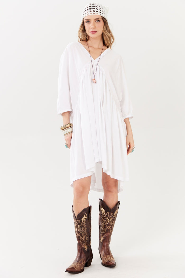 Vestido Curto Com Decote Em V Branco Yacamim E18