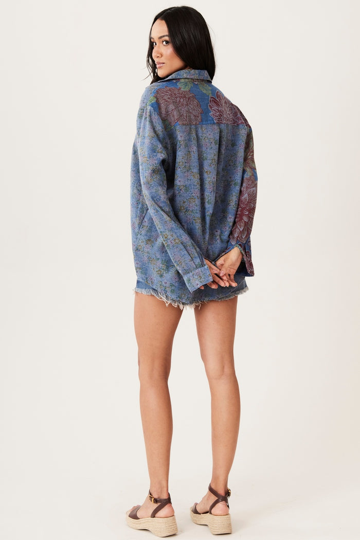 Camisa Tiradentes Com Bordados Azul Escuro Estampado Yacamim A22