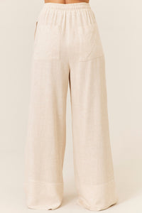 Calça Pantalona De Viscolinho Com Bolsos Bege Yacamim T7