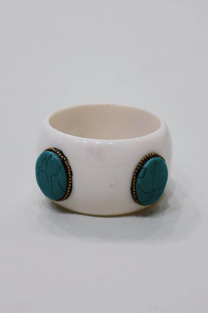 Pulseira Bracelete Largo De Cerâmica Com Pedras Yacamim #756