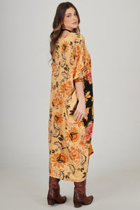 Kaftan Midi Amarelo E Preto Patchwork Yacamim J8